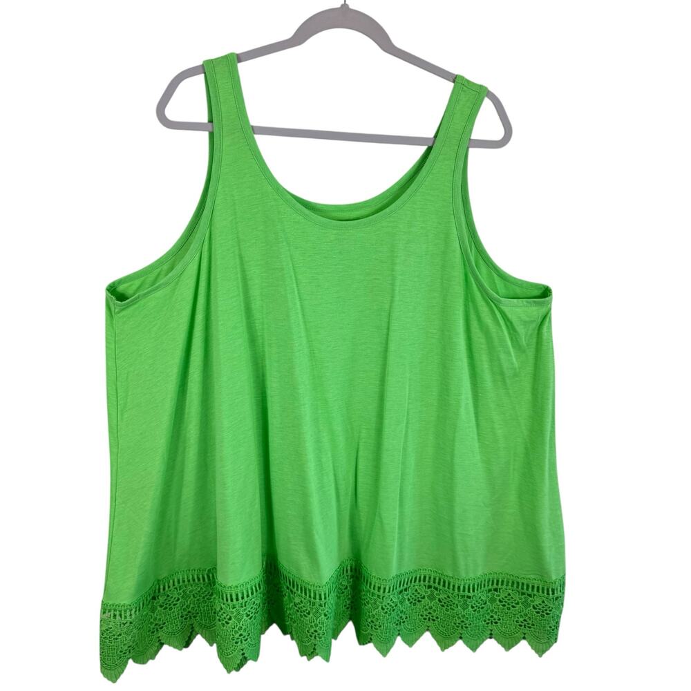 Lime Green‎ Cotton Blend Lace Trim Scoop Neck Light Stretchy Tank Top Size 4XL